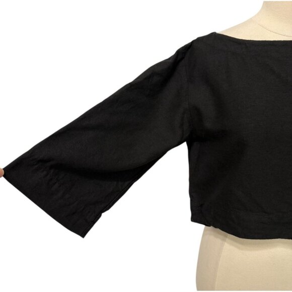 Laude the Label Popover Top Black Raw Silk Cropped Minimalist Boxy Modern Size S - Picture 3 of 9